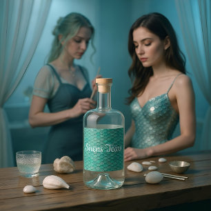 Mermaid Sea Green Scales Liquor Bottle Label