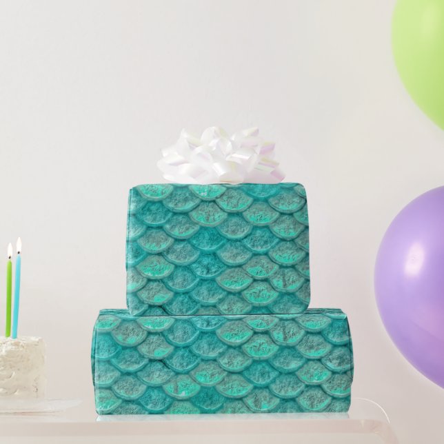 Mermaid Sea Green Scales Wrapping Paper (Party Gifts)