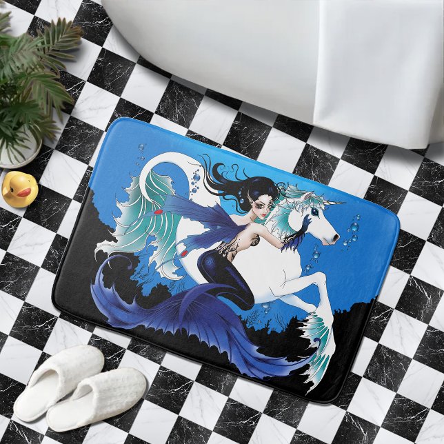 Mermaid Sea Horse Fairy Blue Bath Mat (Creator Uploaded)