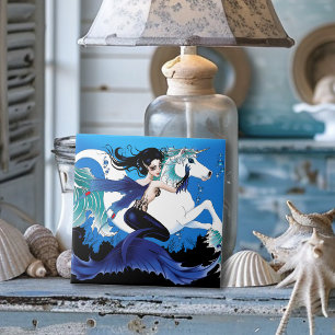 Mermaid Sea Horse Fairy Blue Ceramic Tile