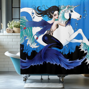 Mermaid Sea Horse Fairy Blue Shower Curtain
