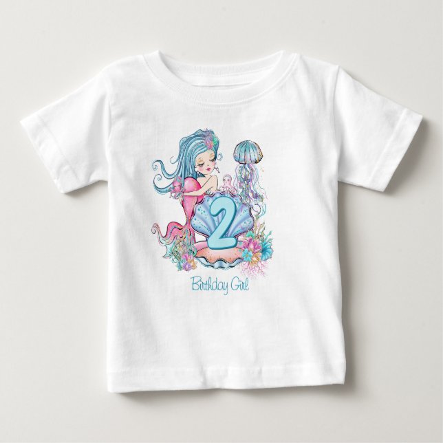 Mermaid Sea Life | Birthday Party with Custom Age Baby T-Shirt (Front)