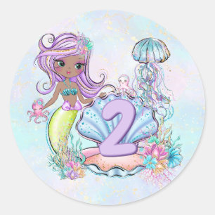 Mermaid Sea Life   Birthday Party with Custom Age Classic Round Sticker