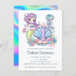 Mermaid Sea Life   Birthday Party with Custom Age Invitation