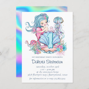 Mermaid Sea Life Birthday Party with Custom Age Invitation