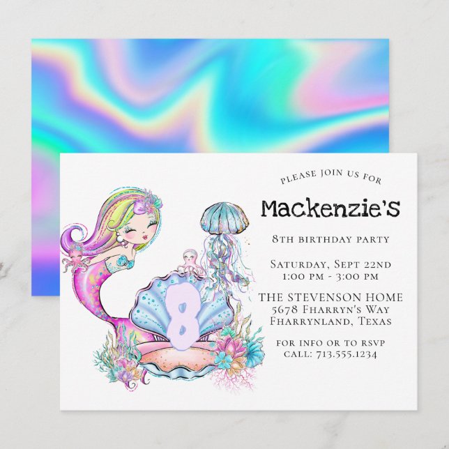 Mermaid Sea Life | Birthday Party with Custom Age Invitation (Front/Back)