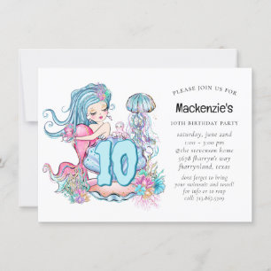 Mermaid Sea Life   Birthday Party with Custom Age Invitation