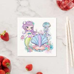 Mermaid Sea Life   Birthday Party with Custom Age Napkin