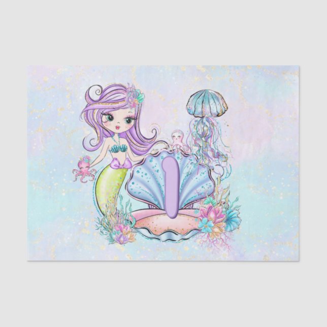 Mermaid Sea Life | Birthday Party with Custom Age Tissue Paper (Front)