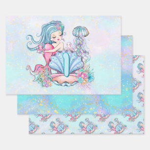 Mermaid Sea Life   Birthday Party with Custom Age Wrapping Paper Sheet