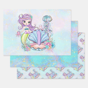 Mermaid Sea Life   Birthday Party with Custom Age Wrapping Paper Sheet