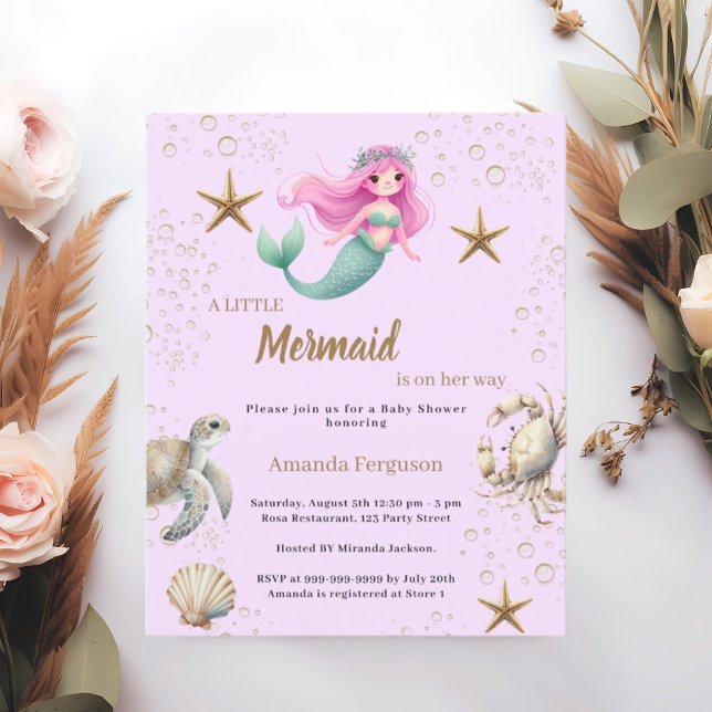 Mermaid sea pink purple Baby Shower invitation (Creator Uploaded)