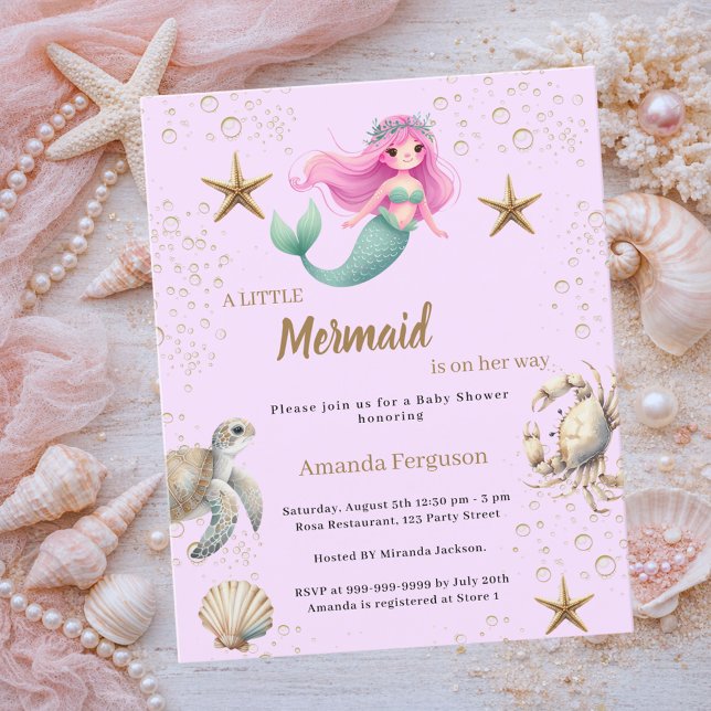 Mermaid sea pink purple Baby Shower invitation (Creator Uploaded)