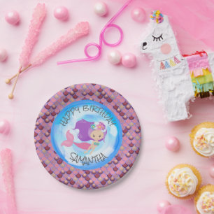 Mermaid Sea Purple Pink Scales Paper Plate