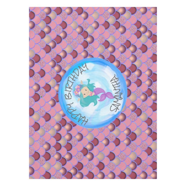 Mermaid Sea Purple Pink Scales  Tablecloth (Front)