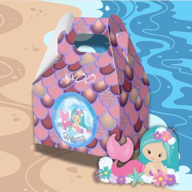 Mermaid Sea Purple Pink Scales Thank You Favour Bo Favour Box (Welcome to Your Magical Under-the-Sea Birthday Bash!)