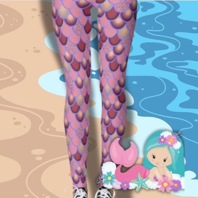 Mermaid Sea Purple Red Scales Leggings (Each gift is selected with care, blending whimsical mermaid themes)