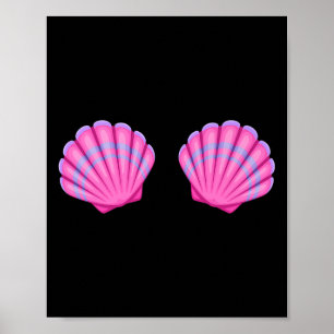 Mermaid Sea Shell Bra Halloween Costume Tee Pink S Poster