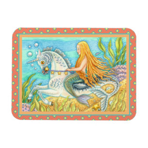 MERMAID & SEA STALLION, WHIMSICAL FANTASY UNICORN MAGNET
