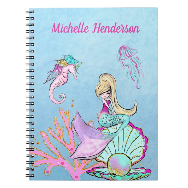 Mermaid Seahorse & Jellyfish Notebook (Front)