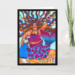 Mermaid & Seal on the Beach Card