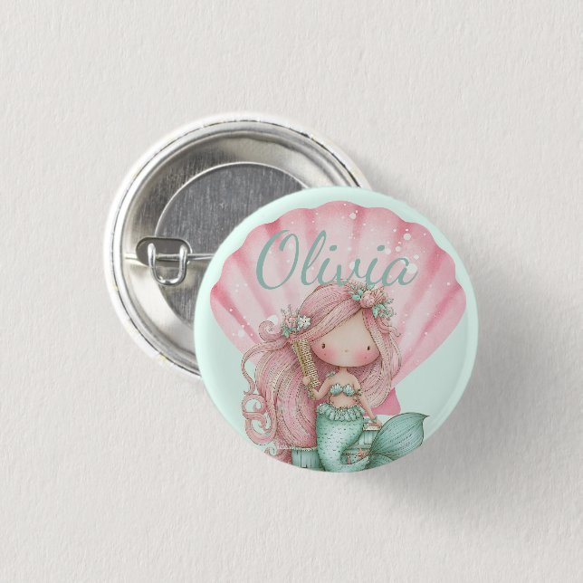 Mermaid Seashell Lovers Name  3 Cm Round Badge (Front & Back)