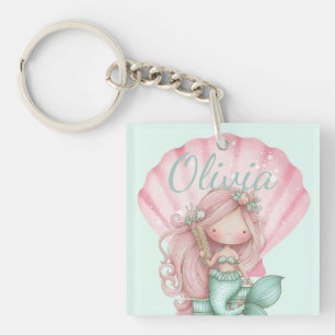 Mermaid Seashell Lovers Name  Key Ring