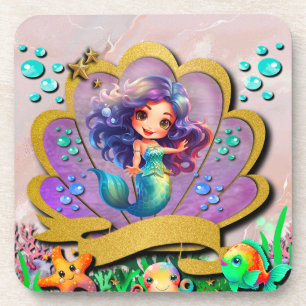 Mermaid, Seashell, Sea Animals Friends, Coral Reef Coaster