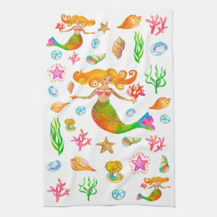 Mermaid & Seashells Beach Vibe Tea Towel