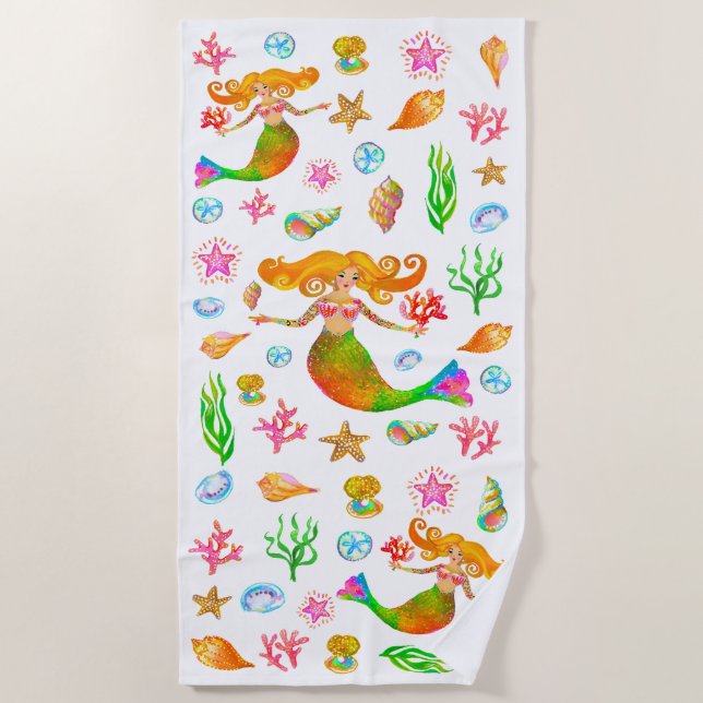 Mermaid & Seashells Beach Vibe Towel (Front)