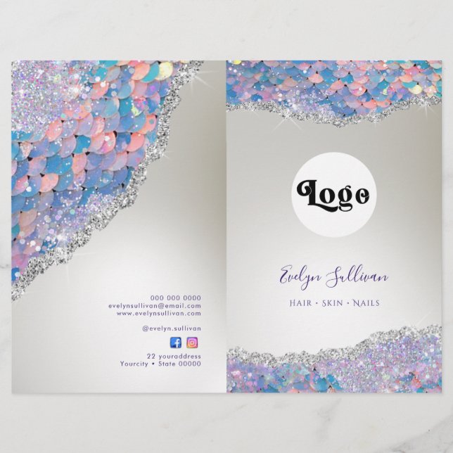 Mermaid sequin faux foil service menu brochure (Front)