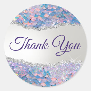 Mermaid sequin faux foil thank you classic round sticker