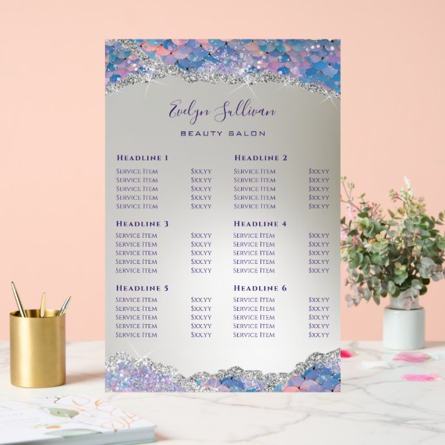 Mermaid Sequin Price List Acrylic Sign (Wedding)