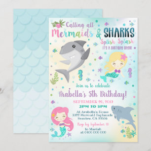 Mermaid Shark Invitation Boy Girl Invitation