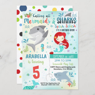 Mermaid Shark Party Invitation