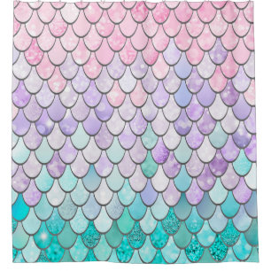 Mermaid Shower Curtain, Pastel, Pink, Purple, Teal Curtain
