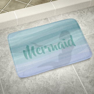 Mermaid Silhouette Aqua Blue Ocean Custom Bath Mat