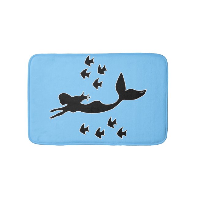 Mermaid Silhouette Blue Bath Mat (Front)