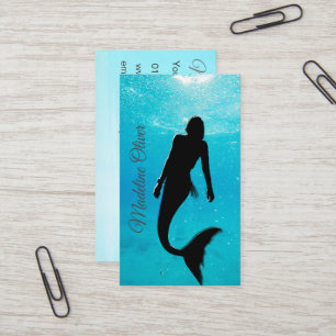 Mermaid Silhouette Blue Ocean QR Code Professional Business Card