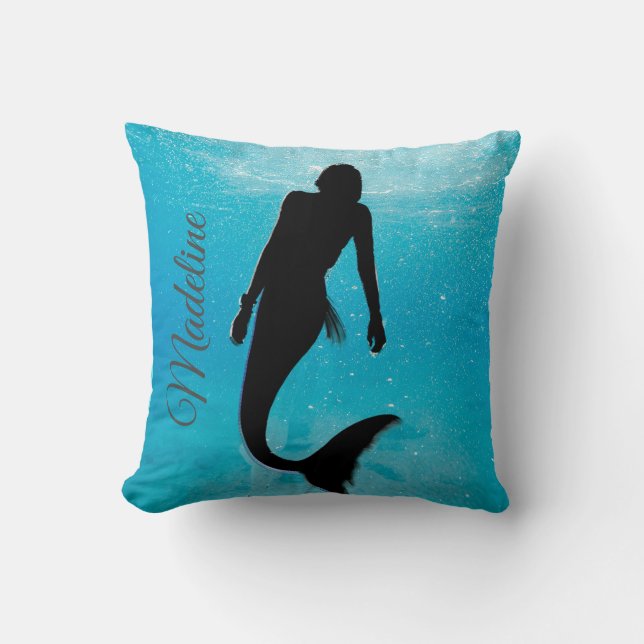 Mermaid Silhouette Blue Ocean Summer Modern  Cushion (Front)