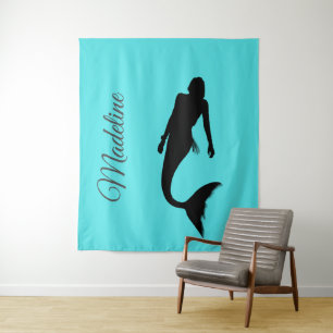 Mermaid Silhouette Blue  Summer Modern  Tapestry