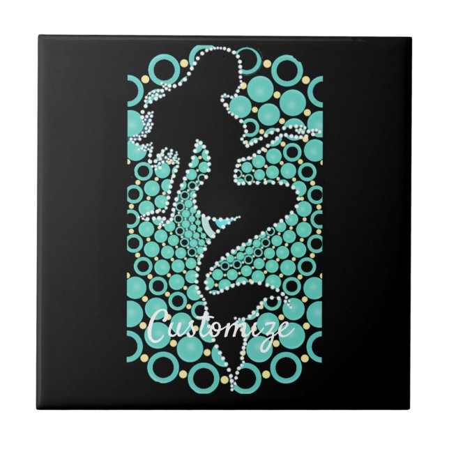 Mermaid Silhouette in Bubbles Thunder_Cove Ceramic Tile (Front)