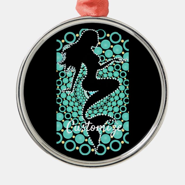 Mermaid Silhouette in Bubbles Thunder_Cove Metal Ornament (Front)