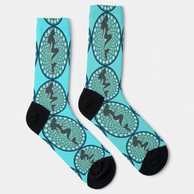 Mermaid Silhouette in Bubbles Thunder_Cove  Socks (Right)