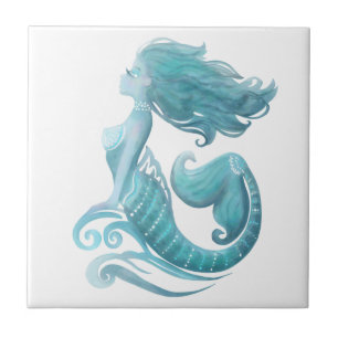 Mermaid silhouette watercolor stylish ceramic tile