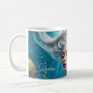 Mermaid Silver Hair Turquoise Ocean Coffee Mug