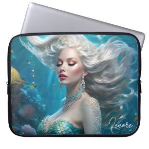 Mermaid Silver Hair Turquoise Ocean Laptop Sleeve