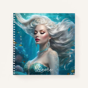 Mermaid Silver Hair Turquoise Ocean Notebook