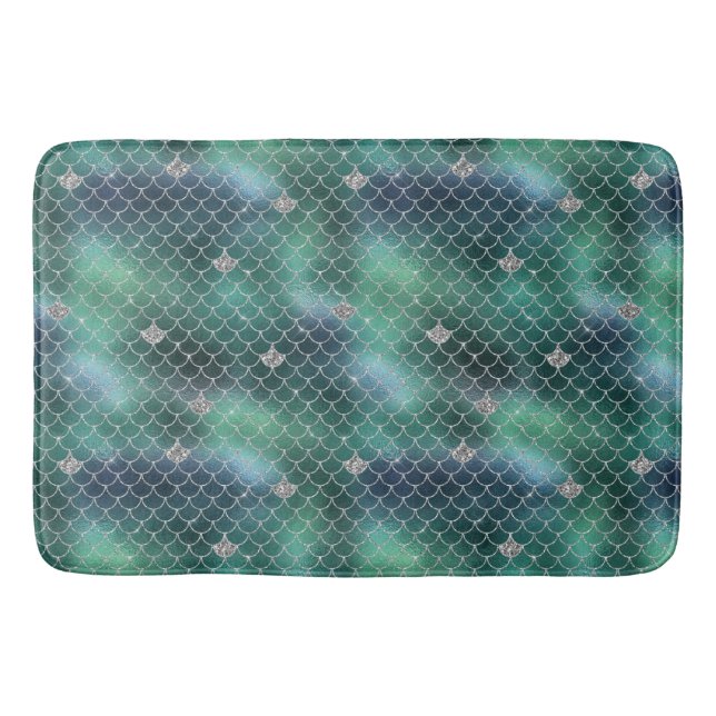 Mermaid Silver Teal Ocean Glitz Bath Mat (Front)