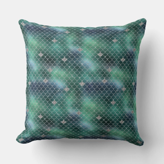 Mermaid Silver Teal Ocean Glitz Cushion (Front)